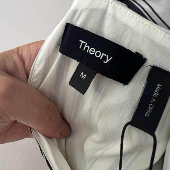 NWT THEORY Tie-Back Dress in Striped White Black Cotton Poplin Sz M - Picture 4 of 5